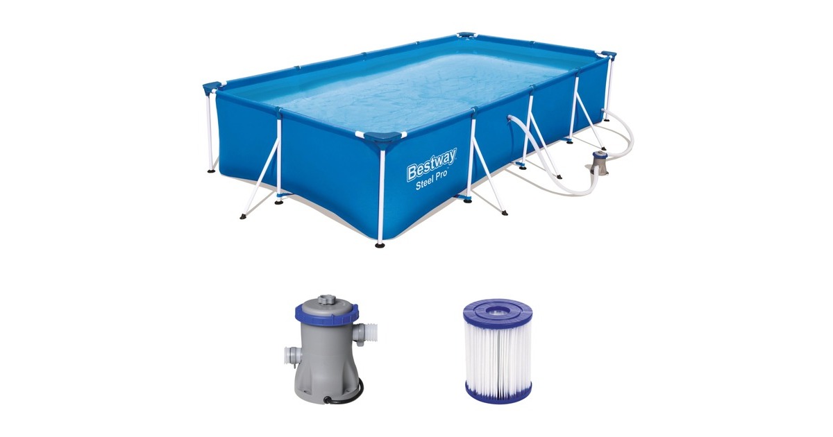 Bestway Steel Pro Frame Pool Set, Schwimmbad(blau, 400cm x 211cm x 81cm, mit Filterpumpe)