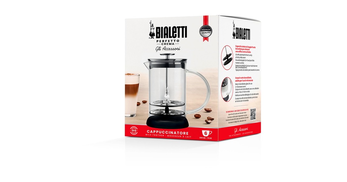 Bialetti Cappuccinatore aus Glas, Milchaufschäumer(schwarz/transparent)