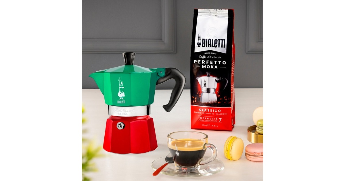 Bialetti Moka Express Tricolore, Espressomaschine(grün/rot, 3 Tassen)