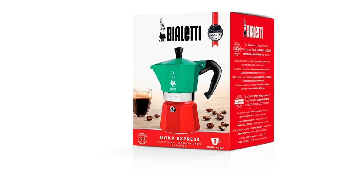 Bialetti Moka Express Tricolore, Espressomaschine(grün/rot, 3 Tassen)