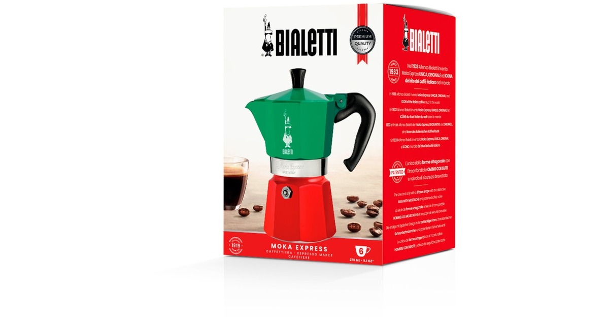 Bialetti Moka Express Tricolore, Espressomaschine(grün/rot, 6 Tassen)