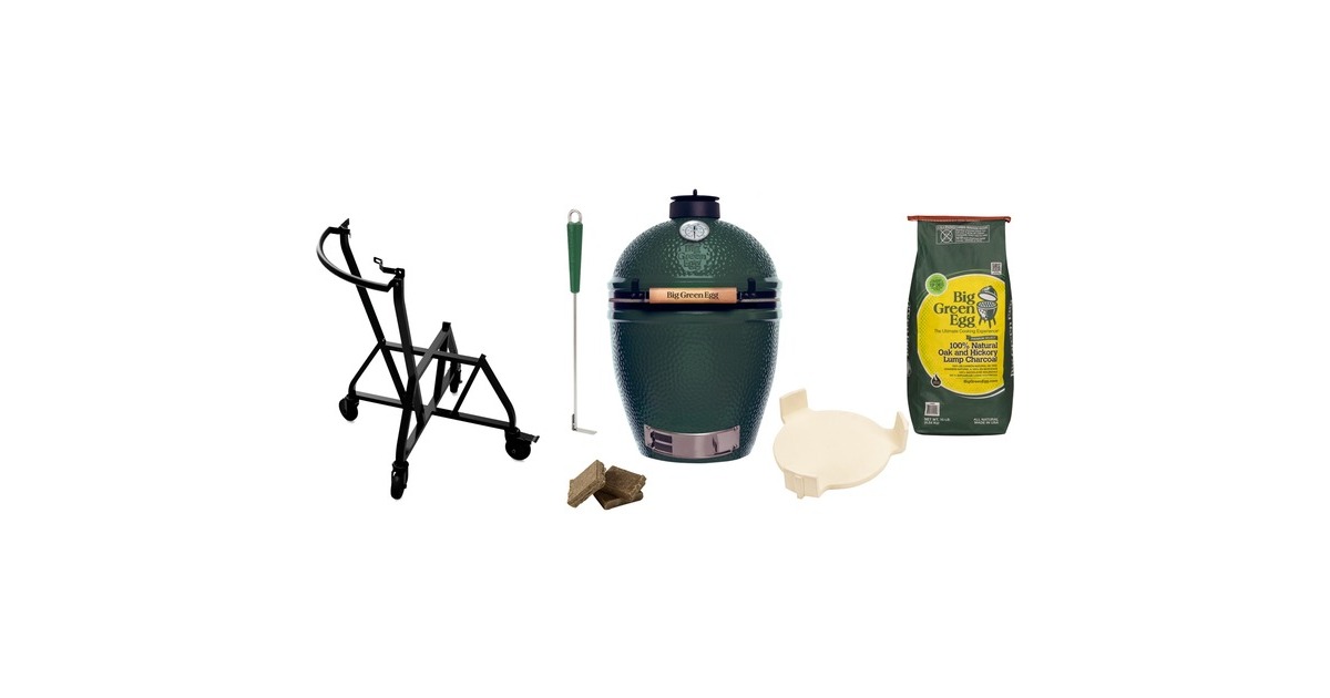 Big Green Egg Large, Starter-Paket, Holzkohlegrill(grün, Ø 46cm)