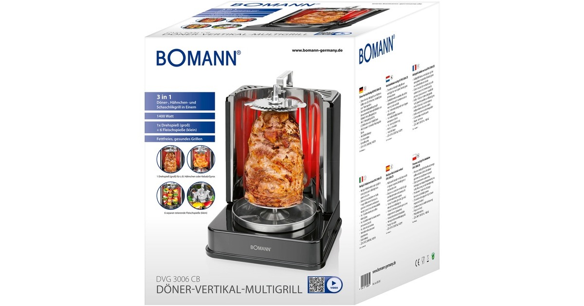 Bomann Döner-Multigrill DVG 3006 CB, Elektrogrill(schwarz, 1.400 Watt)