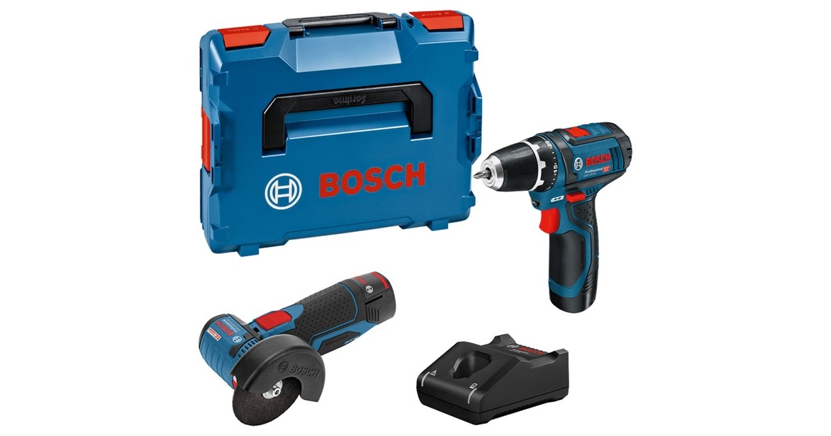 Bosch 12V Profi Set GSR 12V-15, GWS 12V-76 Combo Kit, Werkzeug-Set(blau, 2x Li-Ionen Akku 2,0Ah, L-BOXX)