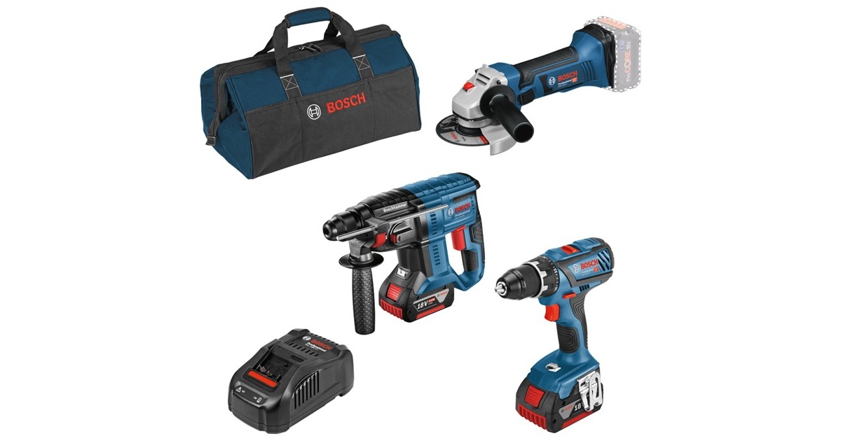 Bosch 18V-Set Bohrschrauber GSR 18V-28 + GBH 18 V-21 + GWS 18V-Li Professional(blau/schwarz, 2x Li-Ionen Akku 5,0Ah, Tasche) Bosch 18V-Set Bohrschrauber GSR 18V-28 + GBH 18 V-21 + GWS 18V-Li Professional(blau/schwarz, 2x Li-Ionen Akku 5,0Ah, Tasche)