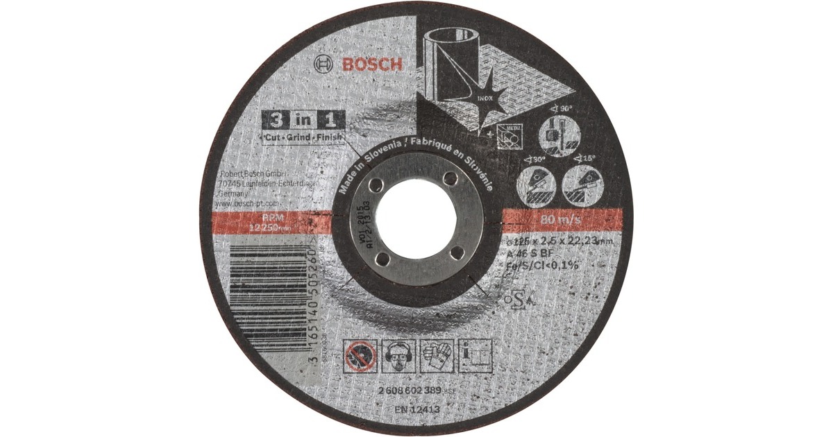 Bosch 3-in-1-Trennscheibe, Ø 125mm(Bohrung 22,23mm, A 46 S BF, gekröpft) Bosch 3-in-1-Trennscheibe, Ø 125mm(Bohrung 22,23mm, A 46 S BF, gekröpft)