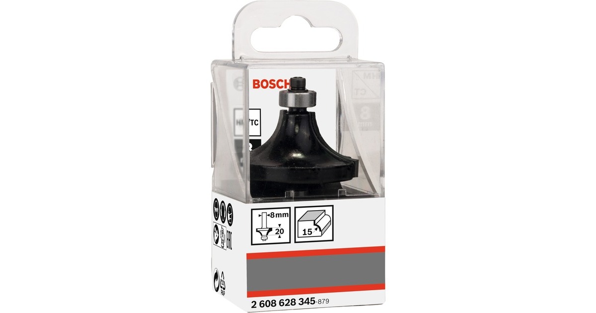 Bosch Abrundfräser Standard for Wood, Radius 15mm(Schaft Ø 8mm, zweischneidig, Anlaufkugellager)