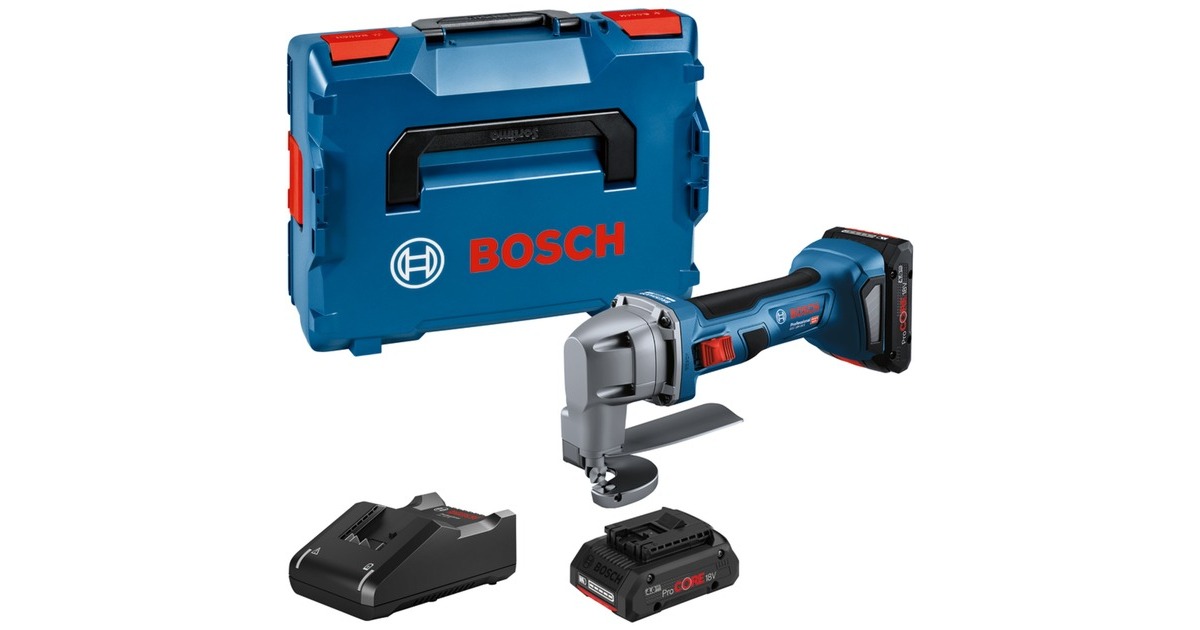 Bosch Akku-Blechschere GSC 18V-16 E Professional, 18Volt(blau/schwarz, 2x Akku ProCORE18V 4,0Ah, in L-BOXX)