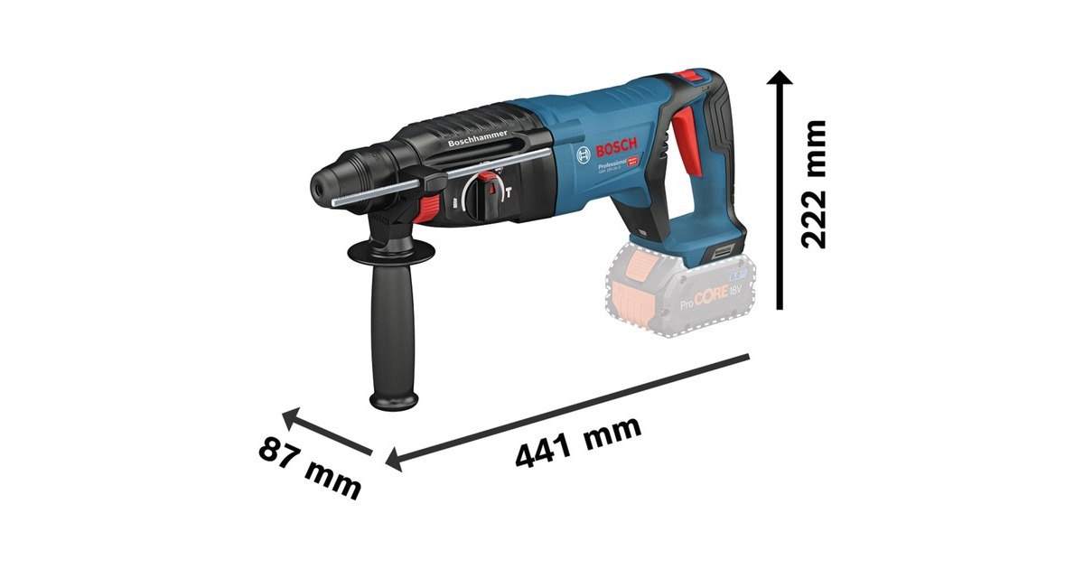 Bosch Akku-Bohrhammer GBH 18V-26 D Professional solo, 18Volt(blau/schwarz, ohne Akku und Ladegerät, im Koffer)