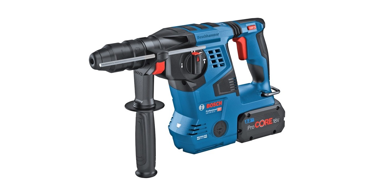Bosch Akku-Bohrhammer GBH 18V-28 CF Professional, mit GDE 18V-16(blau/schwarz, 2x Akku ProCORE18V 8,0Ah, Bluetooth, in L-BOXX)