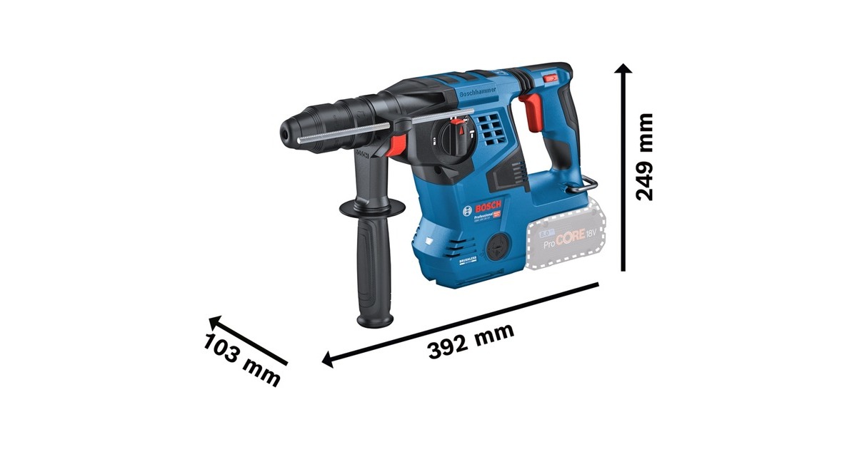 Bosch Akku-Bohrhammer GBH 18V-28 CF Professional, mit GDE 18V-16(blau/schwarz, 2x Akku ProCORE18V 8,0Ah, Bluetooth, in L-BOXX)