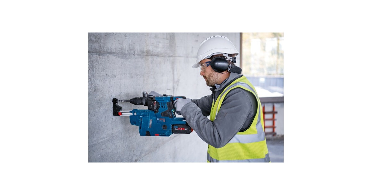 Bosch Akku-Bohrhammer GBH 18V-28 CF Professional, mit GDE 18V-16(blau/schwarz, 2x Akku ProCORE18V 8,0Ah, Bluetooth, in L-BOXX)