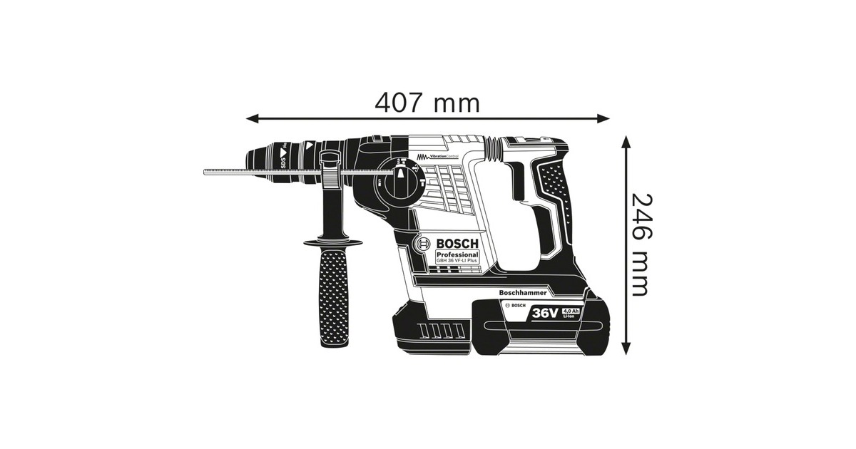 Bosch Akku-Bohrhammer GBH 36 VF-LI Plus Professional(blau/schwarz, 2x Li-Ionen Akku 6,0Ah, in L-BOXX)