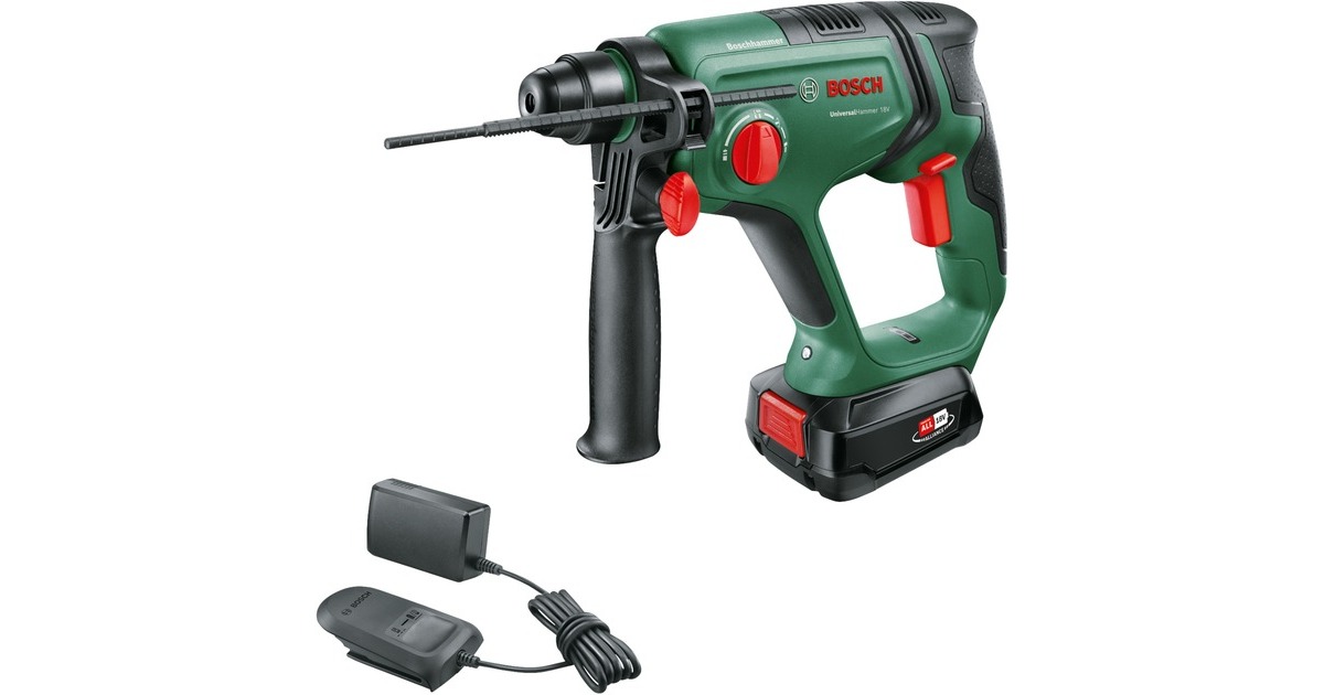 Bosch Akku-Bohrhammer UniversalHammer 18V(grün/schwarz, Li-Ionen Akku 2,5Ah, Koffer, POWER FOR ALL ALLIANCE)
