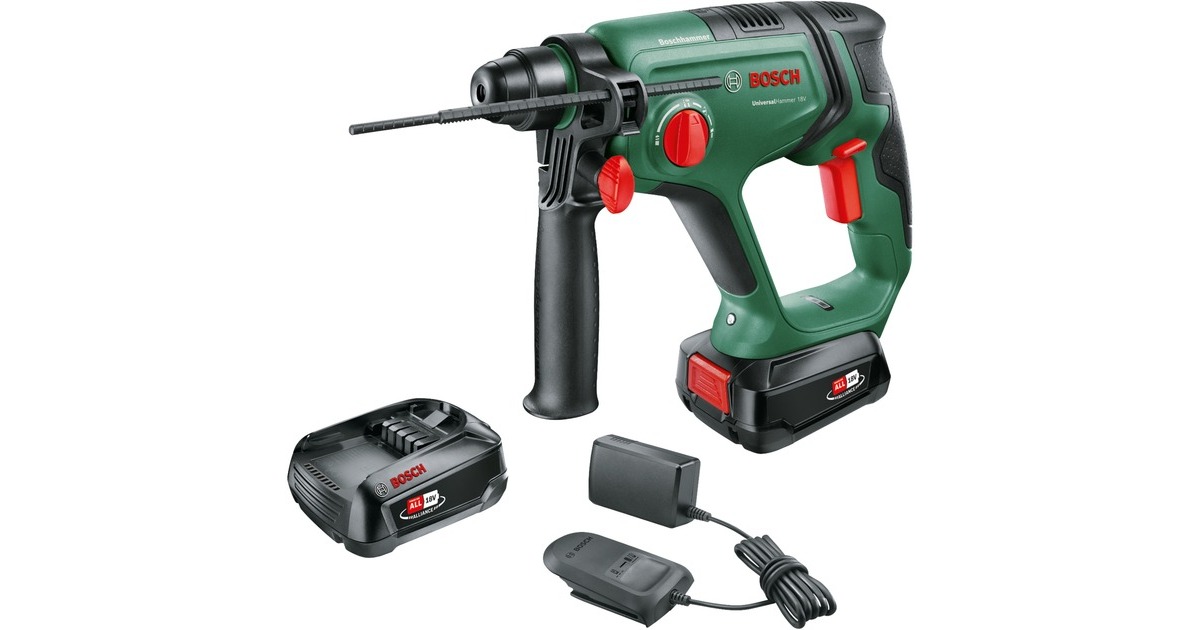Bosch Akku-Bohrhammer UniversalHammer 18V(grün/schwarz, 2x Li-Ionen Akku 2,5Ah, Koffer, POWER FOR ALL ALLIANCE)