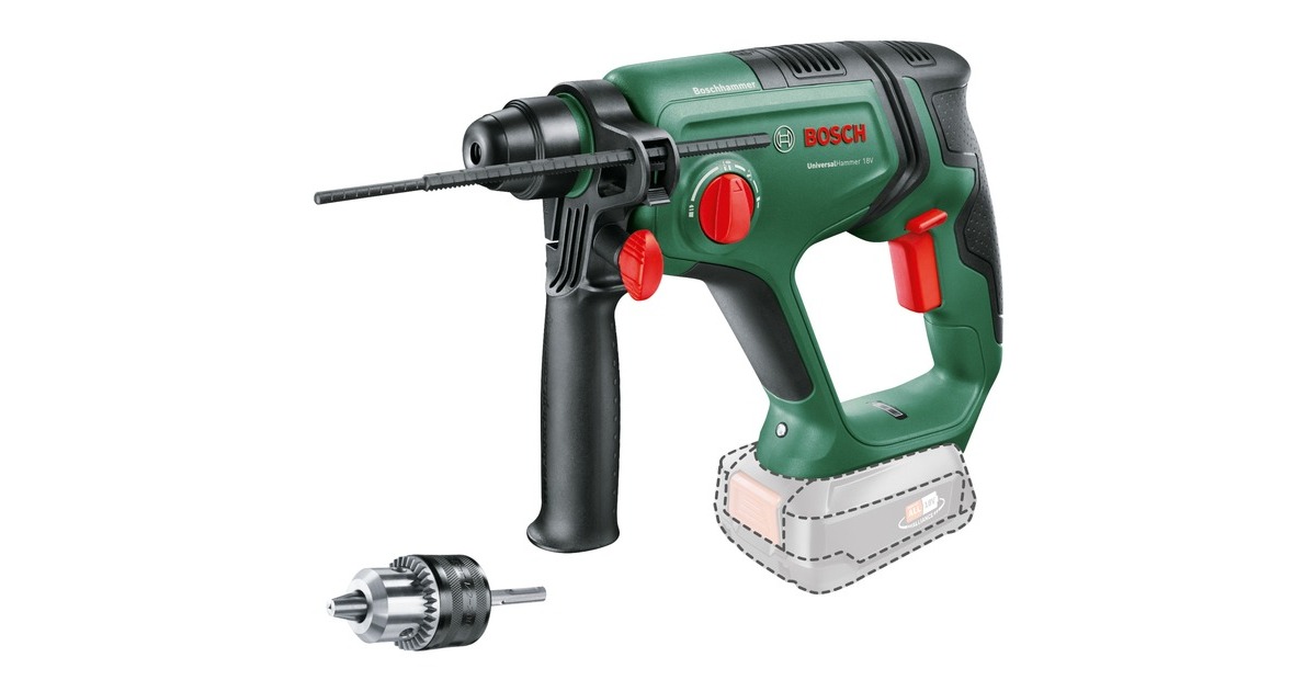 Bosch Akku-Bohrhammer UniversalHammer 18V BARETOOL, Adapter(grün/schwarz, ohne Akku und Ladegerät, POWER FOR ALL ALLIANCE)
