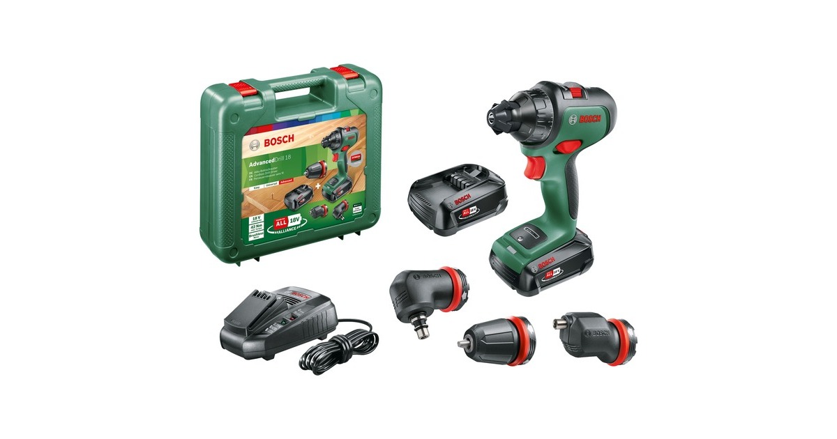 Bosch Akku-Bohrschrauber AdvancedDrill 18, mit Aufsätzen(grün/schwarz, 2x Li-Ionen Akku 2,5Ah, Koffer, POWER FOR ALL ALLIANCE, Outlet) Bosch Akku-Bohrschrauber AdvancedDrill 18, mit Aufsätzen(grün/schwarz, 2x Li-Ionen Akku 2,5Ah, Koffer, POWER FOR ALL ALLIANCE, Outlet)