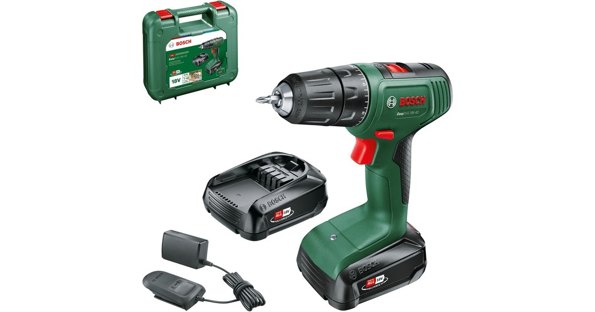 Bosch Akku-Bohrschrauber EasyDrill 18V-40(grün/schwarz, 2x Li-Ionen Akku 2,0Ah, Koffer, POWER FOR ALL ALLIANCE)
