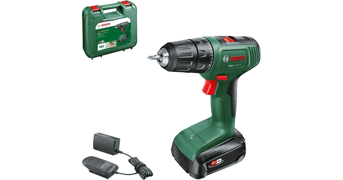 Bosch Akku-Bohrschrauber EasyDrill 18V-40(grün/schwarz, Li-Ionen Akku 2,0Ah, Koffer, POWER FOR ALL ALLIANCE)