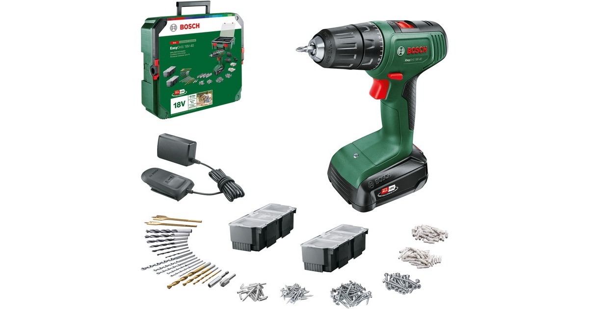 Bosch Akku-Bohrschrauber EasyDrill 18V-40 + SystemBox(grün/schwarz, Li-Ionen Akku 1,5Ah, Koffer, POWER FOR ALL ALLIANCE)