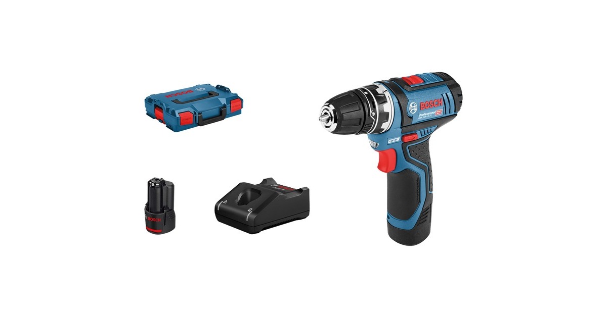 Bosch Akku-Bohrschrauber GSR 12V-15 FC Professional, 12Volt(blau/schwarz, 2x Li-Ionen Akku 2,0Ah, in L-BOXX)