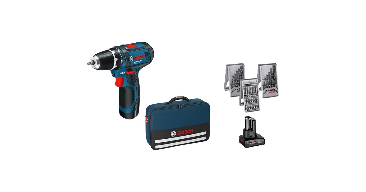 Bosch Akku-Bohrschrauber GSR 12V-15 Professional, 12Volt(blau/schwarz, 1x Li-Ionen Akku 2,0Ah, 1x Li-Ionen Akku 4,0Ah, Bits & Bohrer)