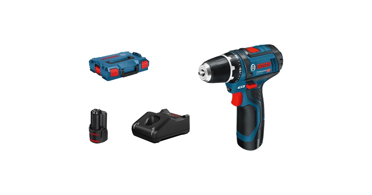 Bosch Akku-Bohrschrauber GSR 12V-15 Professional, 12 Volt(blau/schwarz, 2x Li-Ionen Akku 2,0Ah, in L-BOXX)