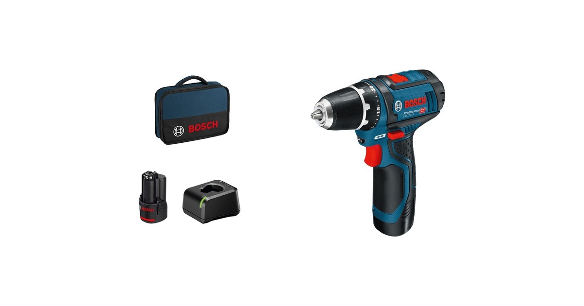 Bosch Akku-Bohrschrauber GSR 12V-15 Professional, 12 Volt(blau/schwarz, 2x Li-Ionen Akku 2,0Ah)