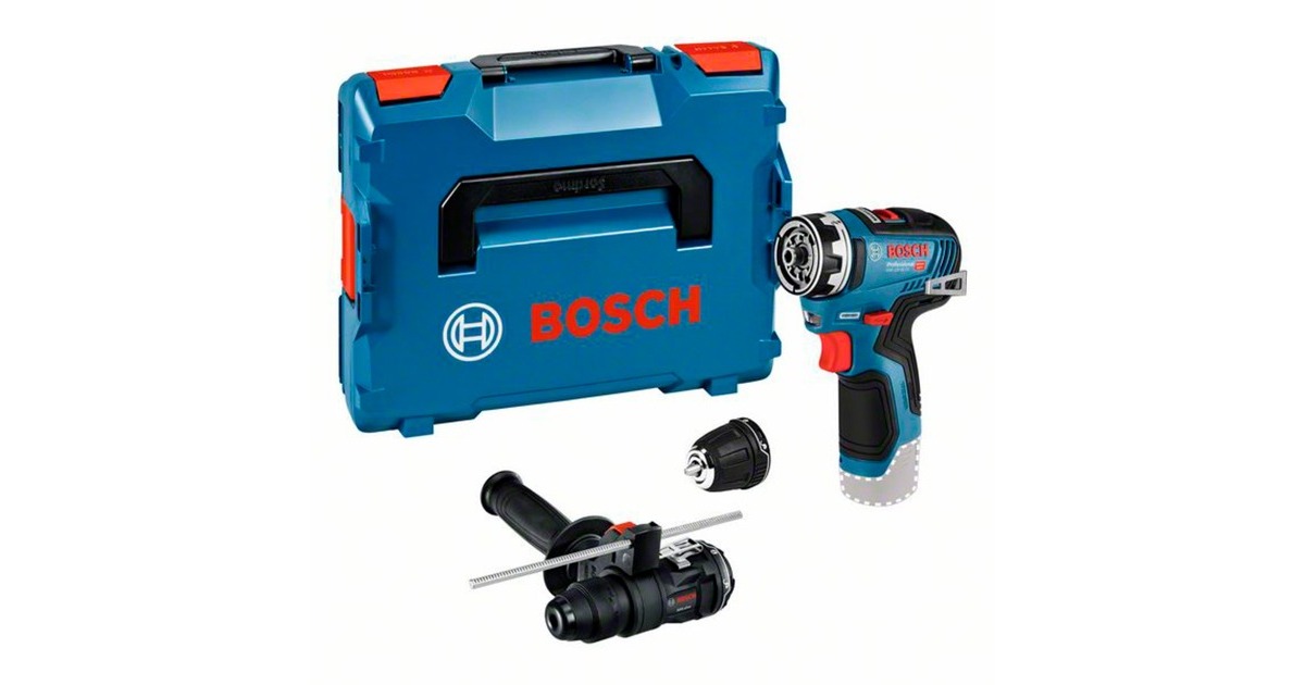 Bosch Akku-Bohrschrauber GSR 12V-35 FC Professional solo, 12Volt(blau/schwarz, ohne Akku und Ladegerät, mit FlexiClick Aufsätzen, L-BOXX)