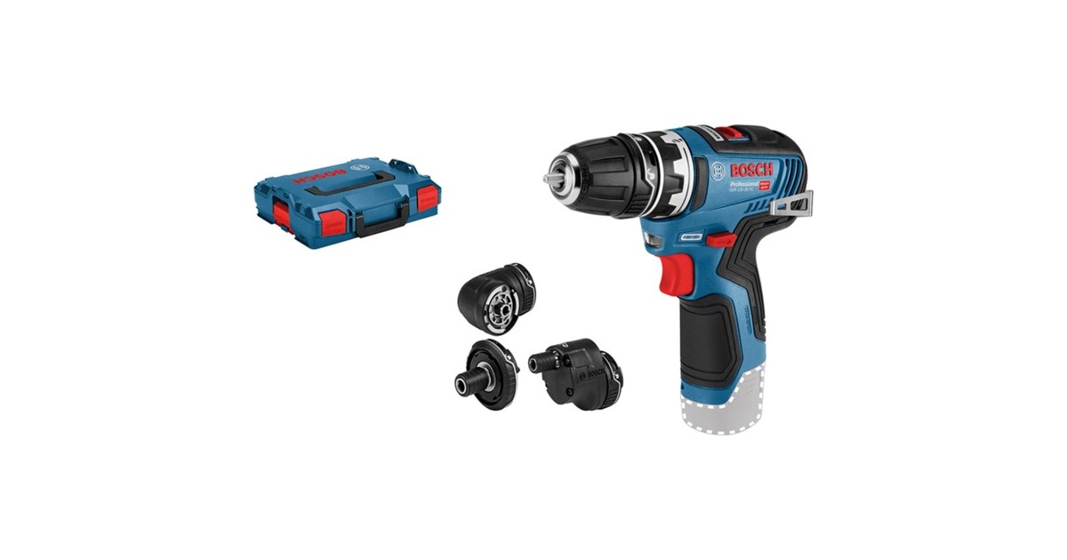 Bosch Akku-Bohrschrauber GSR 12V-35 FC solo Professional, 12Volt(blau/schwarz, ohne Akku und Ladegerät, mit FlexiClick Aufsätzen, L-BOXX)