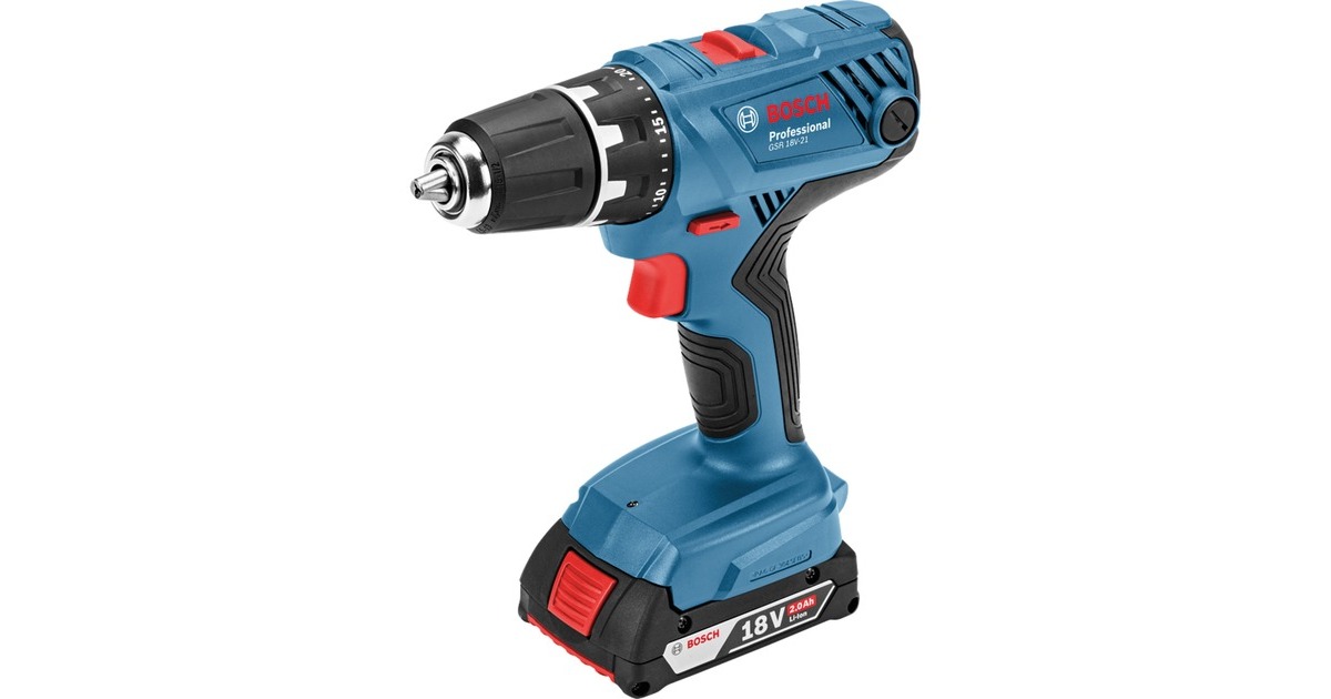Bosch Akku-Bohrschrauber GSR 18V-21 Professional, 18Volt(blau/schwarz, 2x Li-Ionen Akku 2,0Ah, in L-BOXX)