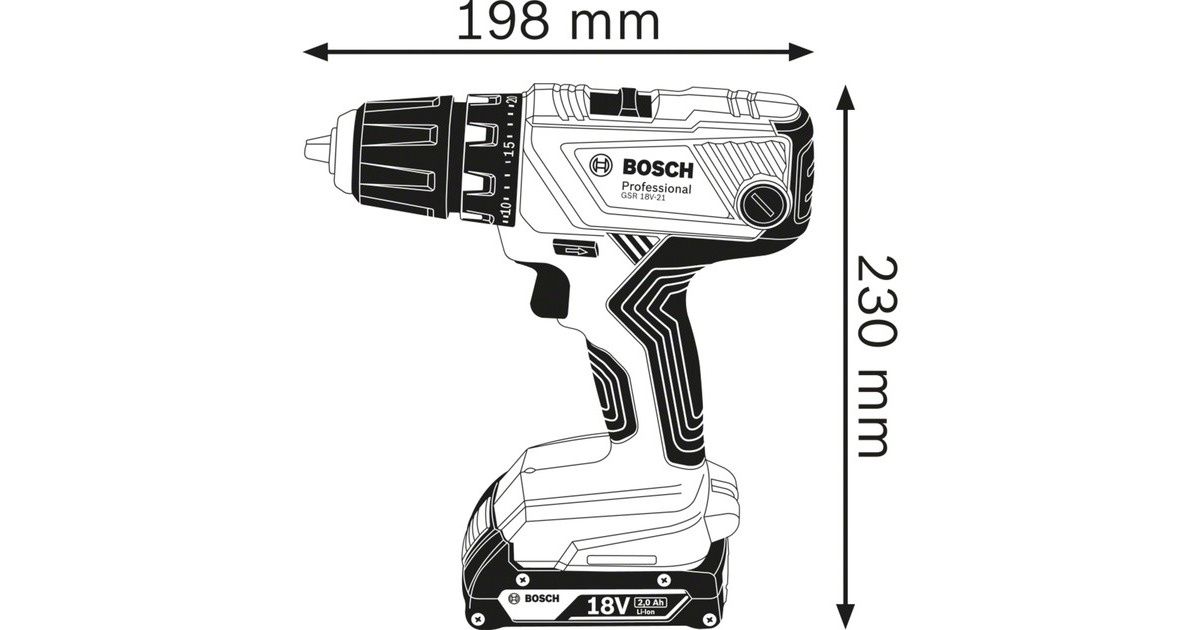 Bosch Akku-Bohrschrauber GSR 18V-21 Professional, 18Volt(blau/schwarz, 2x Li-Ionen Akku 2,0Ah, in L-BOXX)