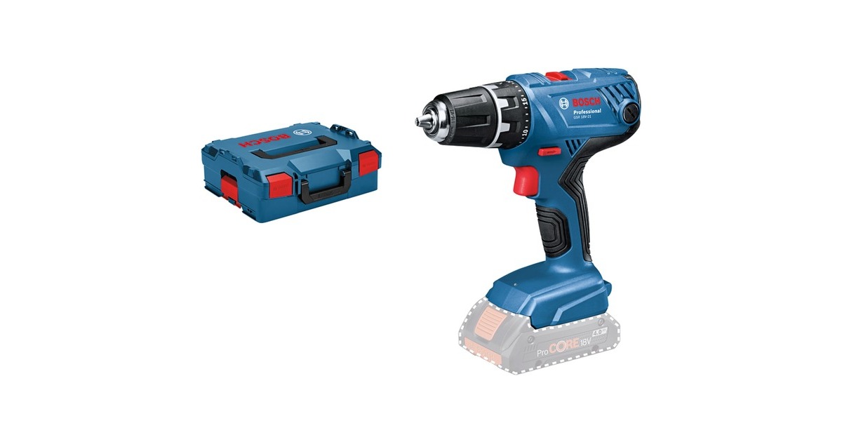 Bosch Akku-Bohrschrauber GSR 18V-21 Professional solo, 18Volt(blau/schwarz, ohne Akku und Ladegerät, in L-BOXX)