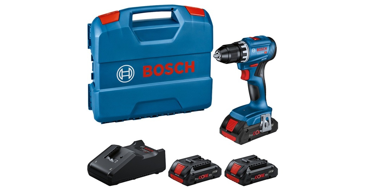 Bosch Akku-Bohrschrauber GSR 18V-45 Professional, 18Volt(blau/schwarz, 3x Li-Ion Akku ProCORE18V 4,0Ah, in L-Case)