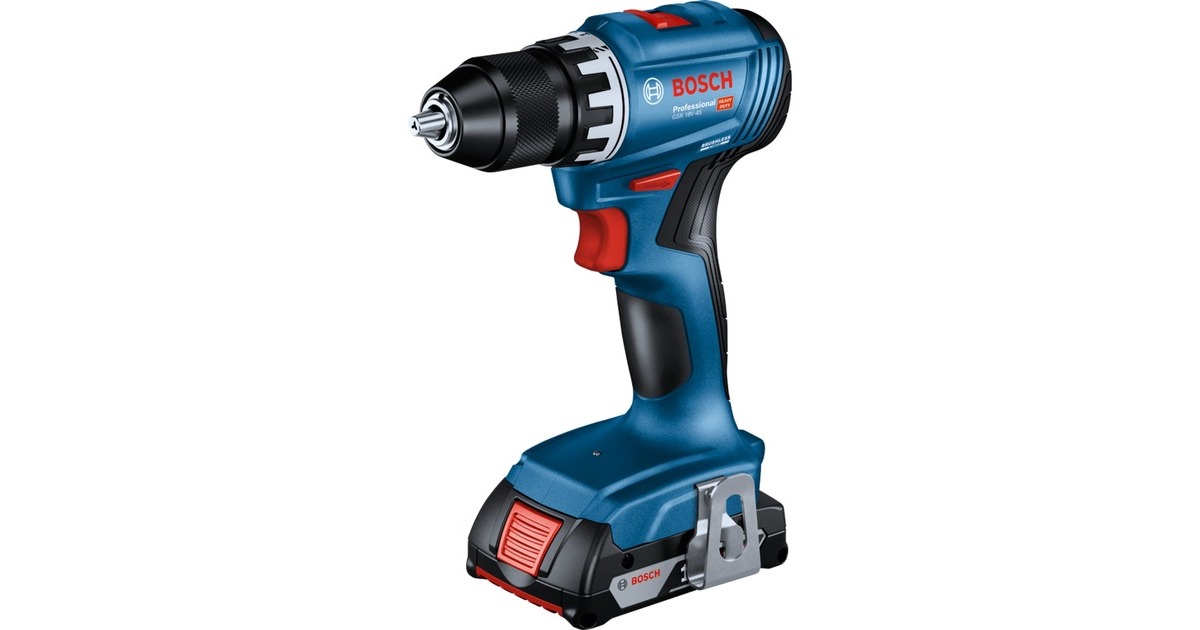 Bosch Akku-Bohrschrauber GSR 18V-45 Professional, 18Volt(blau/schwarz, 2x Li-Ionen Akku 2,0Ah, 82-teiliges Zubehör-Set, in L-Case)