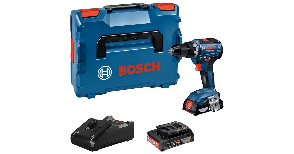 Bosch Akku-Bohrschrauber GSR 18V-55 Professional, 18Volt(blau/schwarz, 2x Li-Ion Akku 2,0Ah, in L-BOXX)