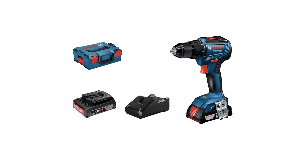Bosch Akku-Bohrschrauber GSR 18V-55 Professional, 18Volt(blau/schwarz, 2x Li-Ion Akku 2,0Ah, in L-BOXX)