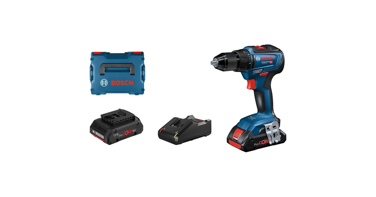 Bosch Akku-Bohrschrauber GSR 18V-55 Professional, 18Volt(blau/schwarz, 2x Li-Ion Akku ProCORE18V 4,0Ah, L-BOXX)
