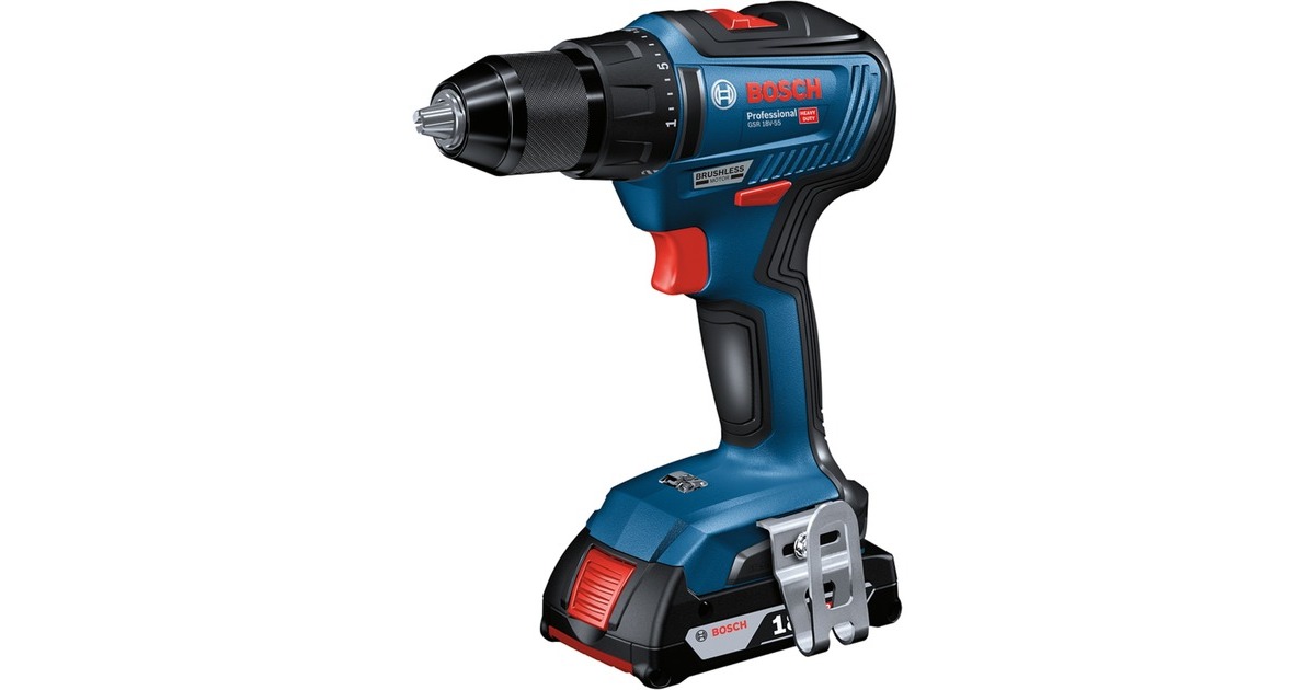Bosch Akku-Bohrschrauber GSR 18V-55 Professional, 18Volt(blau/schwarz, 2x Li-Ion Akku ProCORE18V 4,0Ah, L-BOXX)