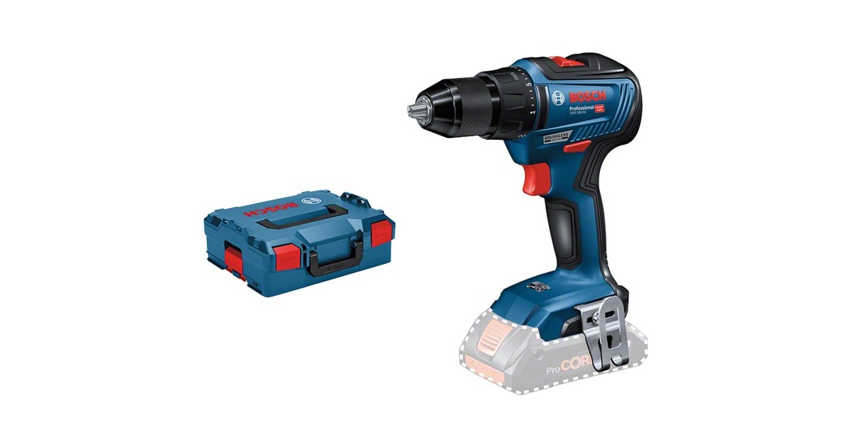 Bosch Akku-Bohrschrauber GSR 18V-55 Professional solo, 18Volt(blau/schwarz, ohne Akku und Ladegerät, L-BOXX)