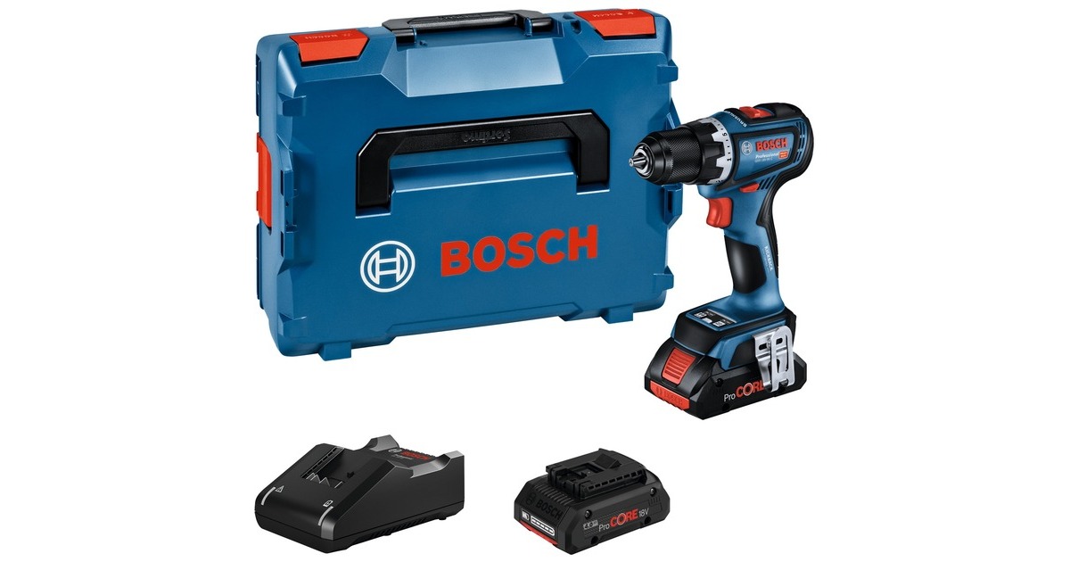 Bosch Akku-Bohrschrauber GSR 18V-90 C Professional, 18Volt(blau/schwarz, 2x Li-Ion Akku ProCORE18V 4,0Ah, in L-BOXX)