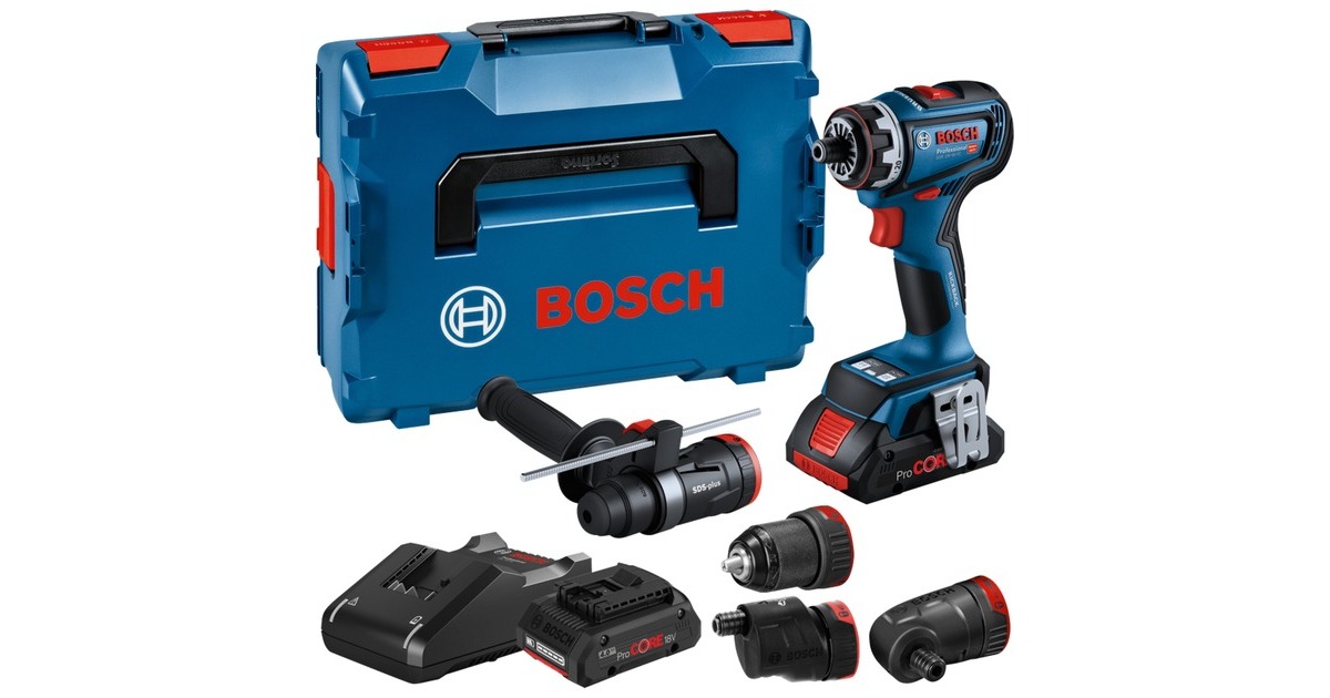Bosch Akku-Bohrschrauber GSR 18V-90 FC Professional, 18Volt(blau/schwarz, 2x Akku ProCORE18V 4,0Ah, in L-BOXX)
