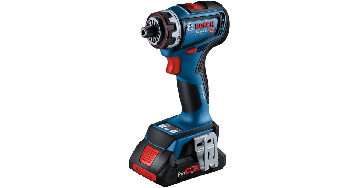 Bosch Akku-Bohrschrauber GSR 18V-90 FC Professional, 18Volt(blau/schwarz, 2x Akku ProCORE18V 4,0Ah, in L-BOXX)