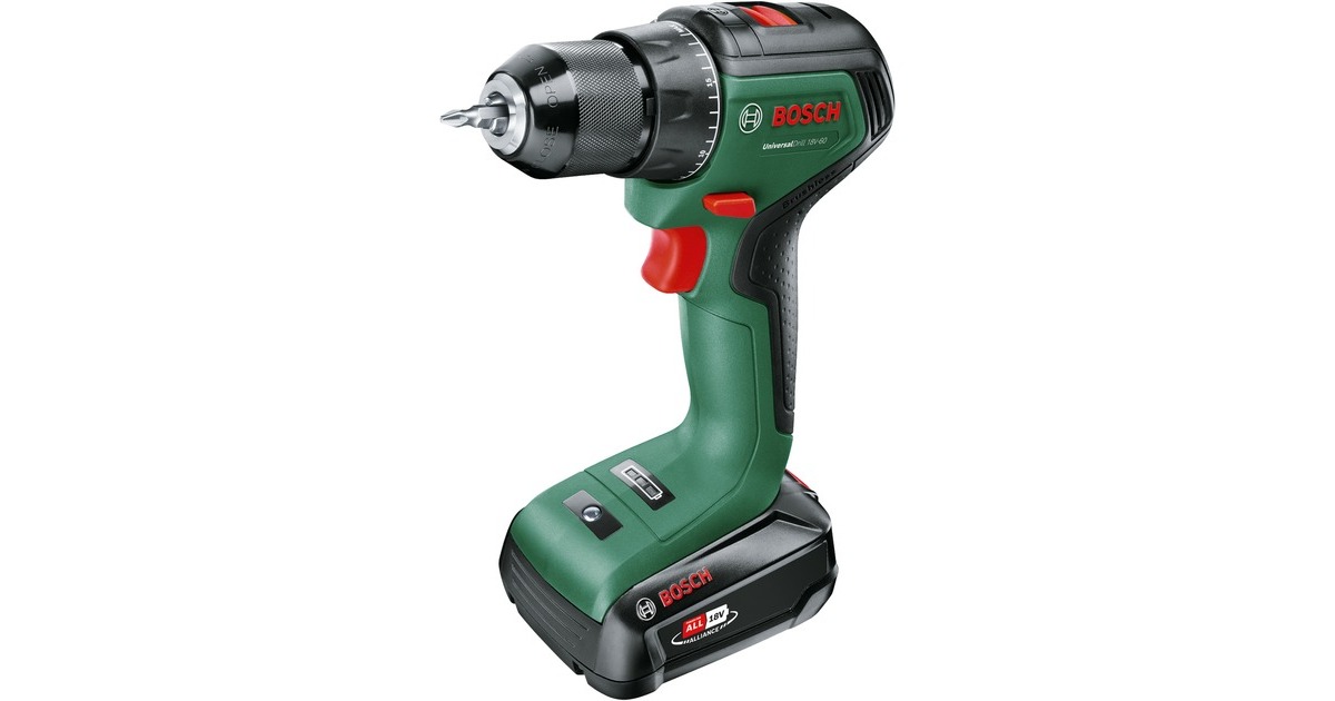 Bosch Akku-Bohrschrauber UniversalDrill 18V-60(grün/schwarz, Li-Ionen Akku 2,0Ah, Koffer, POWER FOR ALL ALLIANCE)