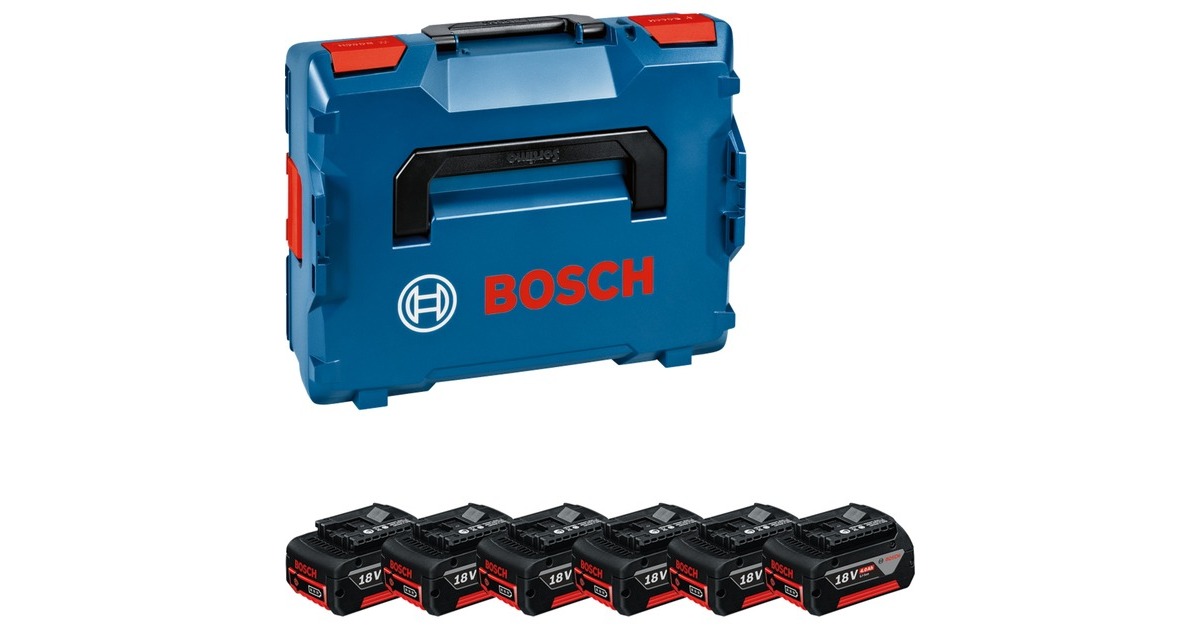 Bosch Akku GBA 18V 4.0Ah Professional, 6 Stück(blau/schwarz, L-BOXX, AMPShare Alliance)