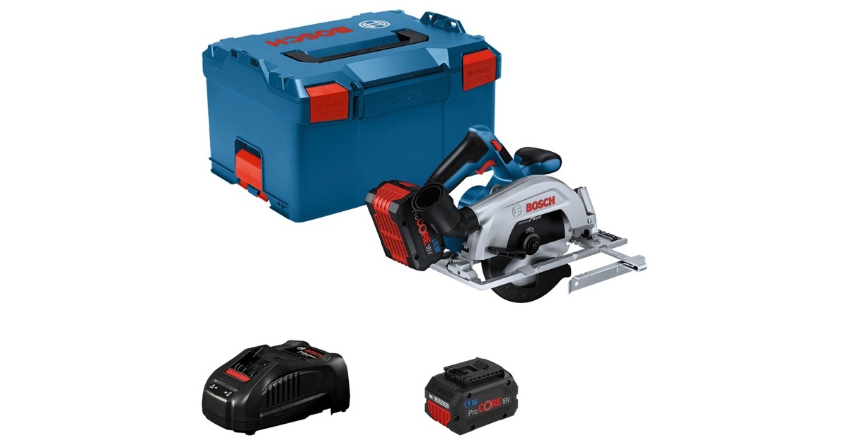 Bosch Akku-Handkreissäge GKS 18V-57-2 Professional(blau/schwarz, 2x Li-Ion Akku ProCORE18V 5,5Ah, in L-BOXX)