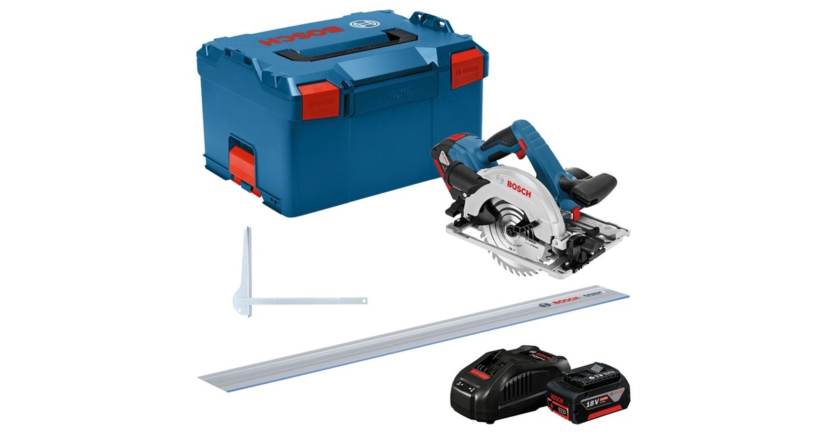 Bosch Akku-Handkreissäge GKS 18V-57 G Professional, 18Volt(blau/schwarz, 2x Li-Ionen Akku 5,0Ah, L-BOXX, Führungsschiene)