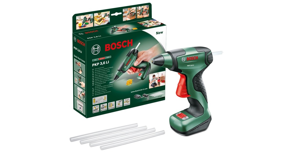 Bosch Akku-Heißklebepistole PKP 3,6 LI(grün/schwarz, Li-Ionen-Akku 1,5 Ah)