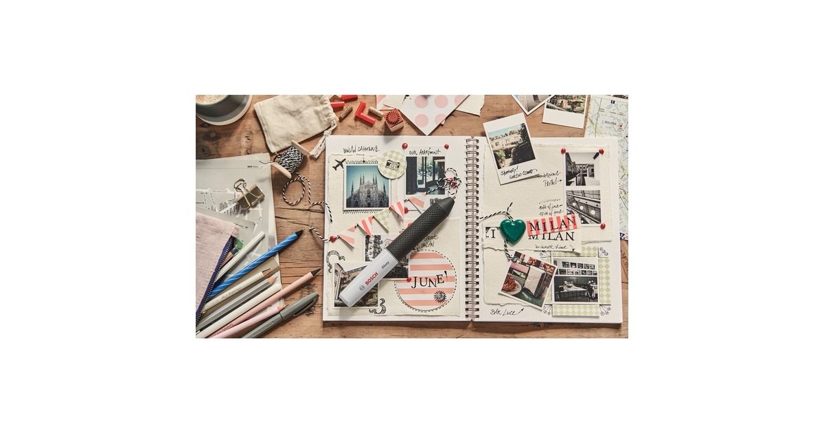 Bosch Akku-Heißklebestift Gluey Pen, Marshmallow, Heißklebepistole(weiß/schwarz, inkl. 20 Klebesticks)