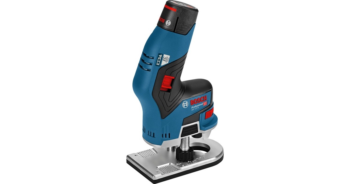 Bosch Akku-Kantenfräse GKF 12V-8 Professional, 12Volt, Fräsmaschine(blau/schwarz, 2x Li-Ionen Akku 3,0Ah)